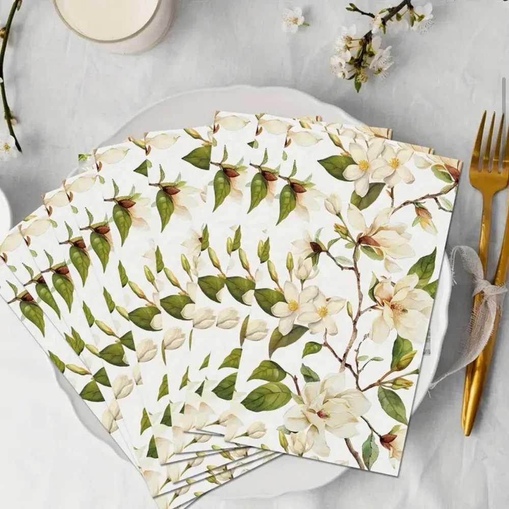 Set of 100 Magnolia Floral Themed Dinner Napkin Guest Towels for Large Party